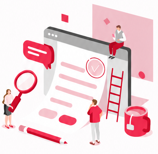 Illustration of people reading and reviewing articles